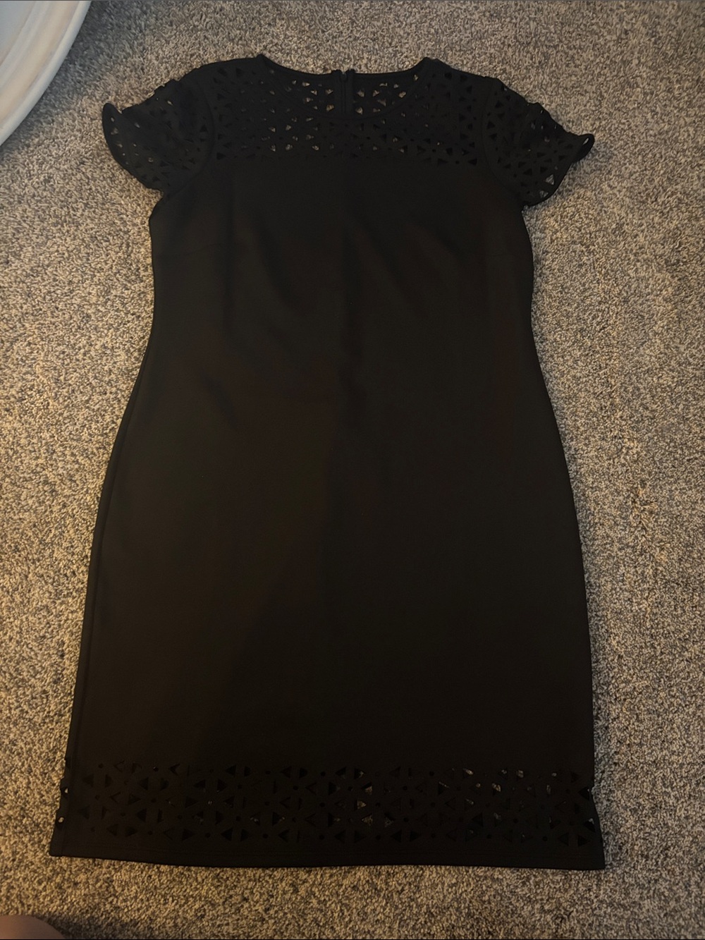 mark. Black Midi Dress with Laser-Cut Yoke and Hem Detail